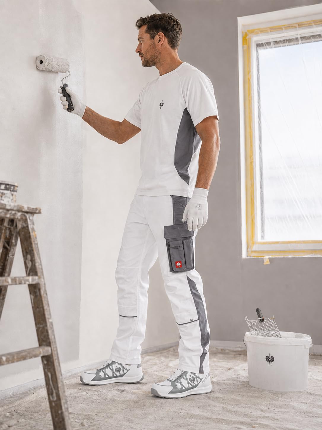 Generisch e.s.Active Bundhose Herren – Robuste Arbeitshose mit Flexbelt & Kniepolstertaschen weiß