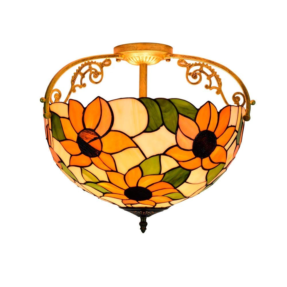 Plafonnier 16 pouces artisanal style rural à motif floral jaune pour chambre