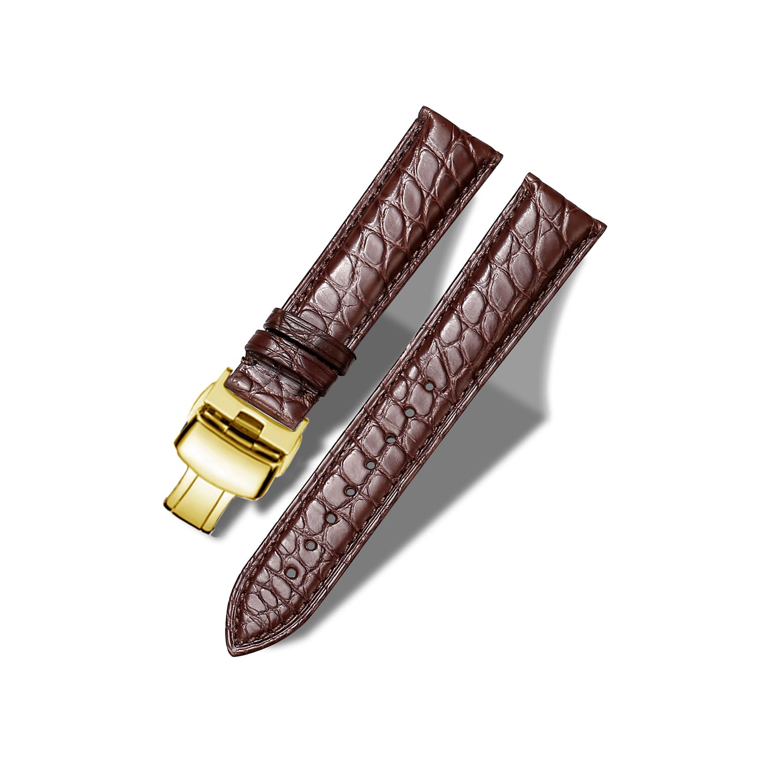 MUEN Bracelet Cuir de Crocodile Véritable avec Boucle Déployante, 12mm-24mm, Accessoires de Montre de Remplacement en Alligator Noir/Marron Bracelet de Montre