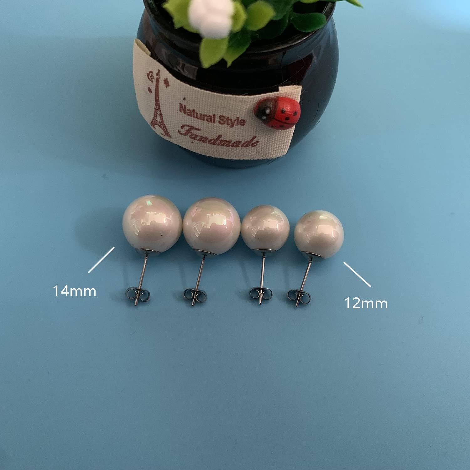 Big Pearl Earrings - Extra Oversized Classic Faux Round Large Simulated Pearl Studs for Women,Hypoallergenic to Sensitive Ears - Image 4