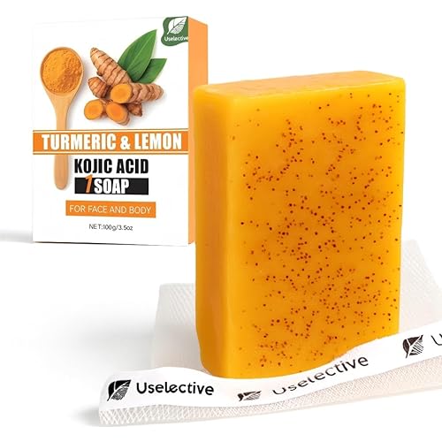 Kojic Acid & Turmeric Soap Bar for Dark Spot removal - Skin Lightening Soap with Vitamin C, Retinol, Shea Butter & Lemon Oil - for Face, Body, Underarms - SLS Free, for Oily & Dry Skin