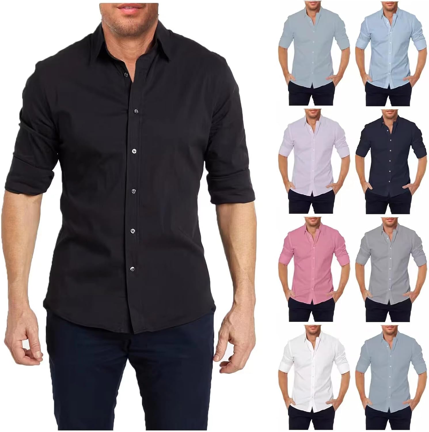 Men's Long Sleeve Button Up Oxford Stretch Zip Shirt Casual Loose