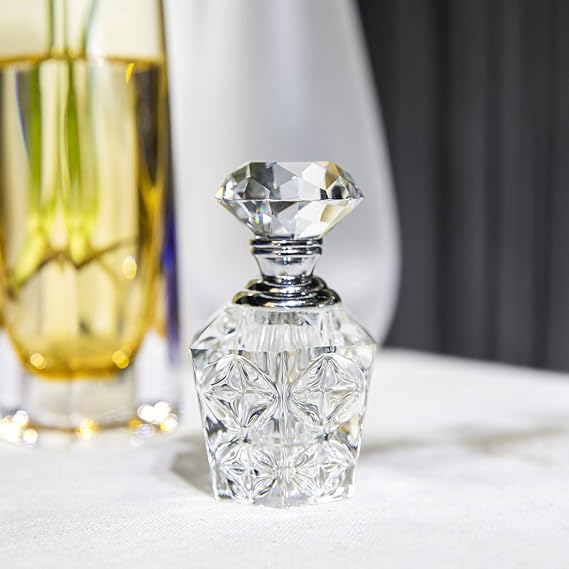 Clear Carved Crystal Empty Mini Refillable Perfume Bottle Decor | Carved Crystal Empty Refillable Mini Perfume Bottle Figurine for Vanity Desk Shelf Home Office Display Collectible Decor Gift