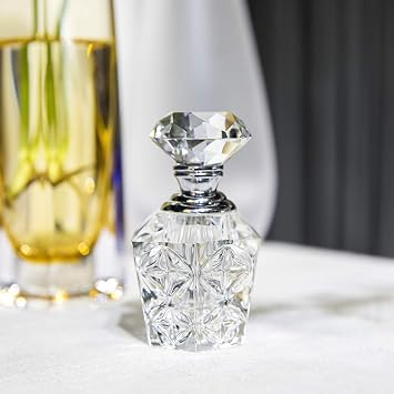 Clear Carved Crystal Empty Mini Refillable Perfume Bottle Decor | Carved Crystal Empty Refillable Mini Perfume Bottle Figurine for Vanity Desk Shelf Home Office Display Collectible Decor Gift