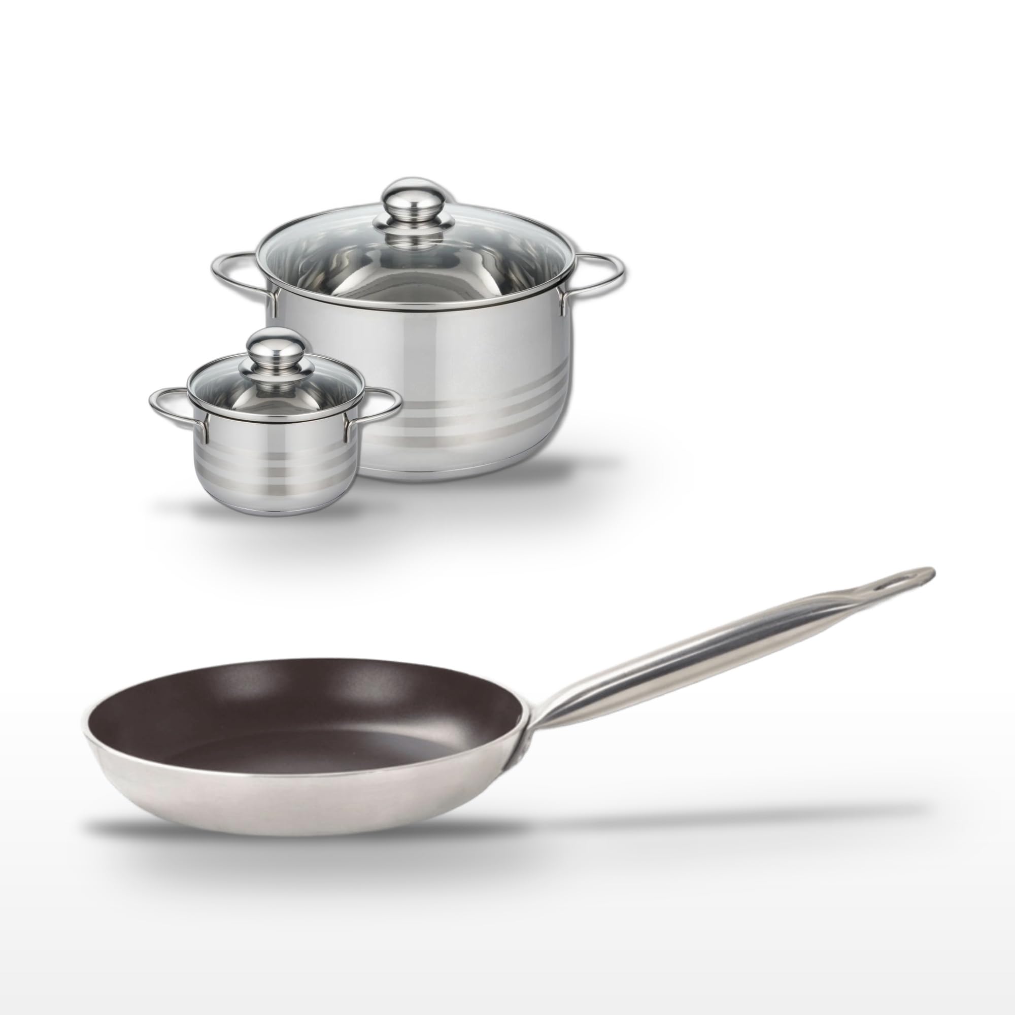Elo Batterie cuisine poêle 28 cm et 2 faitouts 12/24 cm | Cuisson homogène, Poêle 28 cm et 2 faitouts, Inox et aluminium, Compatible induction et four, Lot complet pour équiper