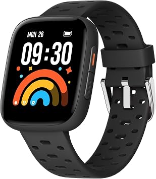 BIGGERFIVE Kids Smart Watch No Phone Needed, 1.8" Amoled Fitness watch Pedometer, Heart Rate, Sleep Tracker, 30m Waterproof, Step Counter, Puzzle Games, 100+ Dials, Gifts for Boys Girls 5-16, Black