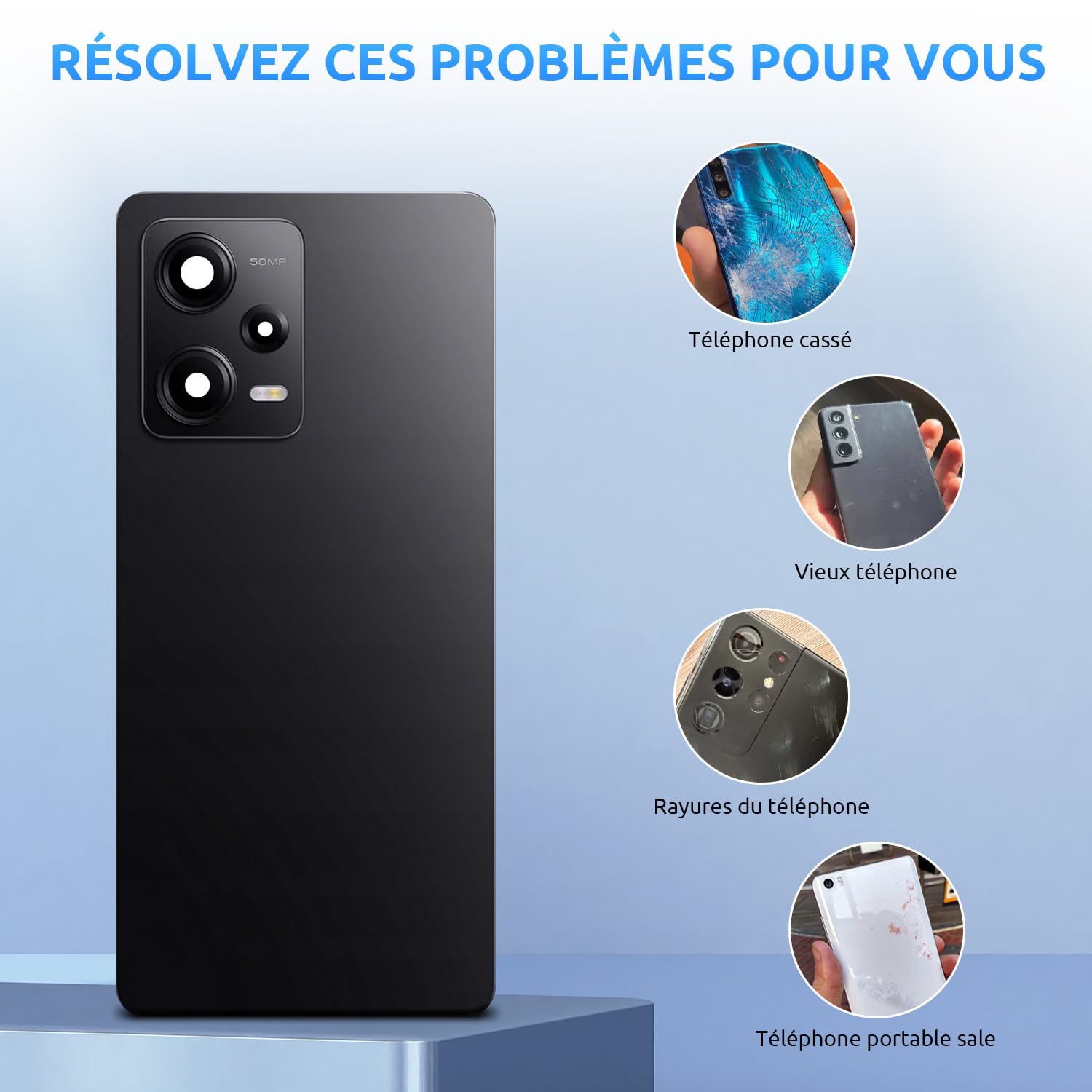 Vitre Arrière Cache Batterie pour Xiaomi Redmi Note 12 Pro 5G Bleu
