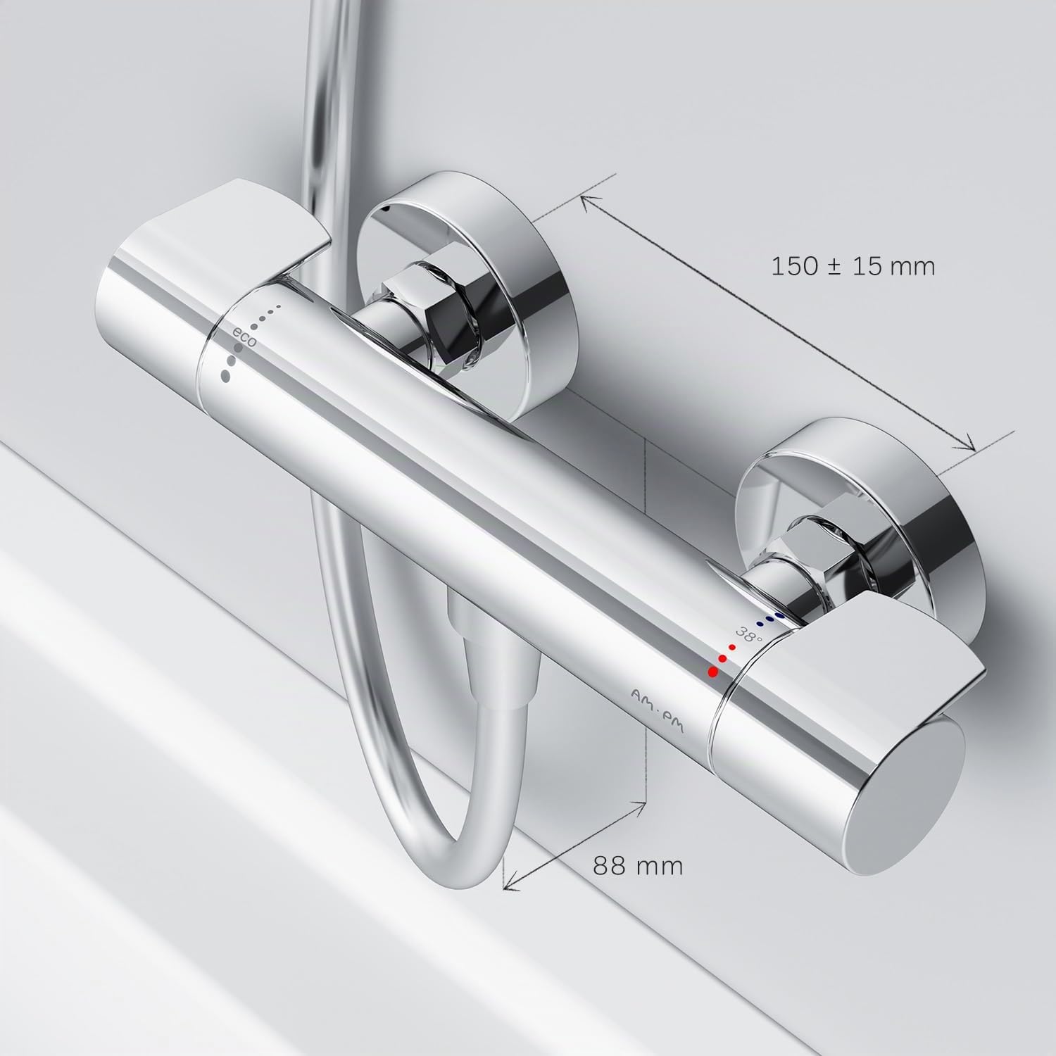 AM.PM X-Joy FXA40000 – Mitigeur Douche Thermostatique 1 Sortie Chromé, Robinet Salle de Bain avec SafeStop à 38 °C, Mitigeur Douche Réglable, Design Durable