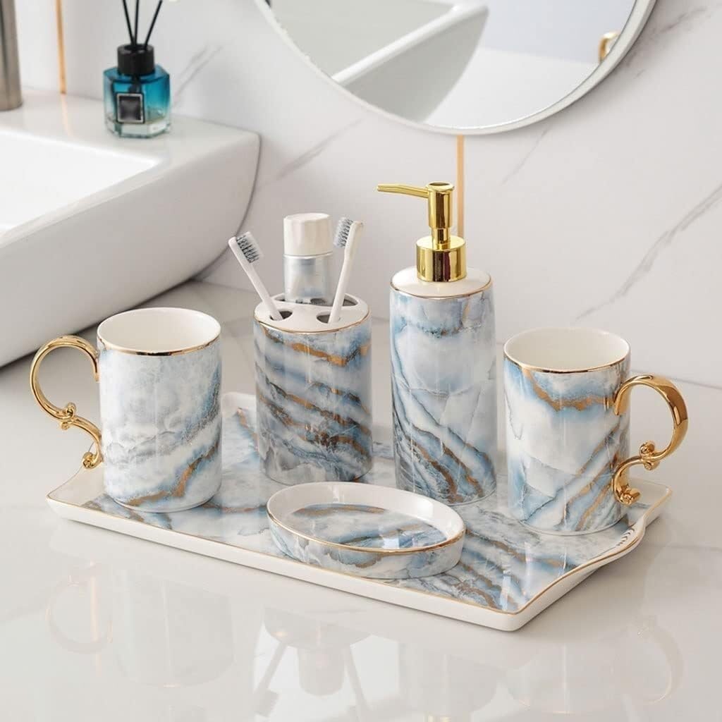 Zestaw akcesoriów łazienkowych 6 sztuk zestaw akcesoriów łazienkowych ceramiczny dozownik mydła szczotkowanie usta kubek uchwyt na szczoteczkę do zębów naczynie i taca antyczna dekoracja