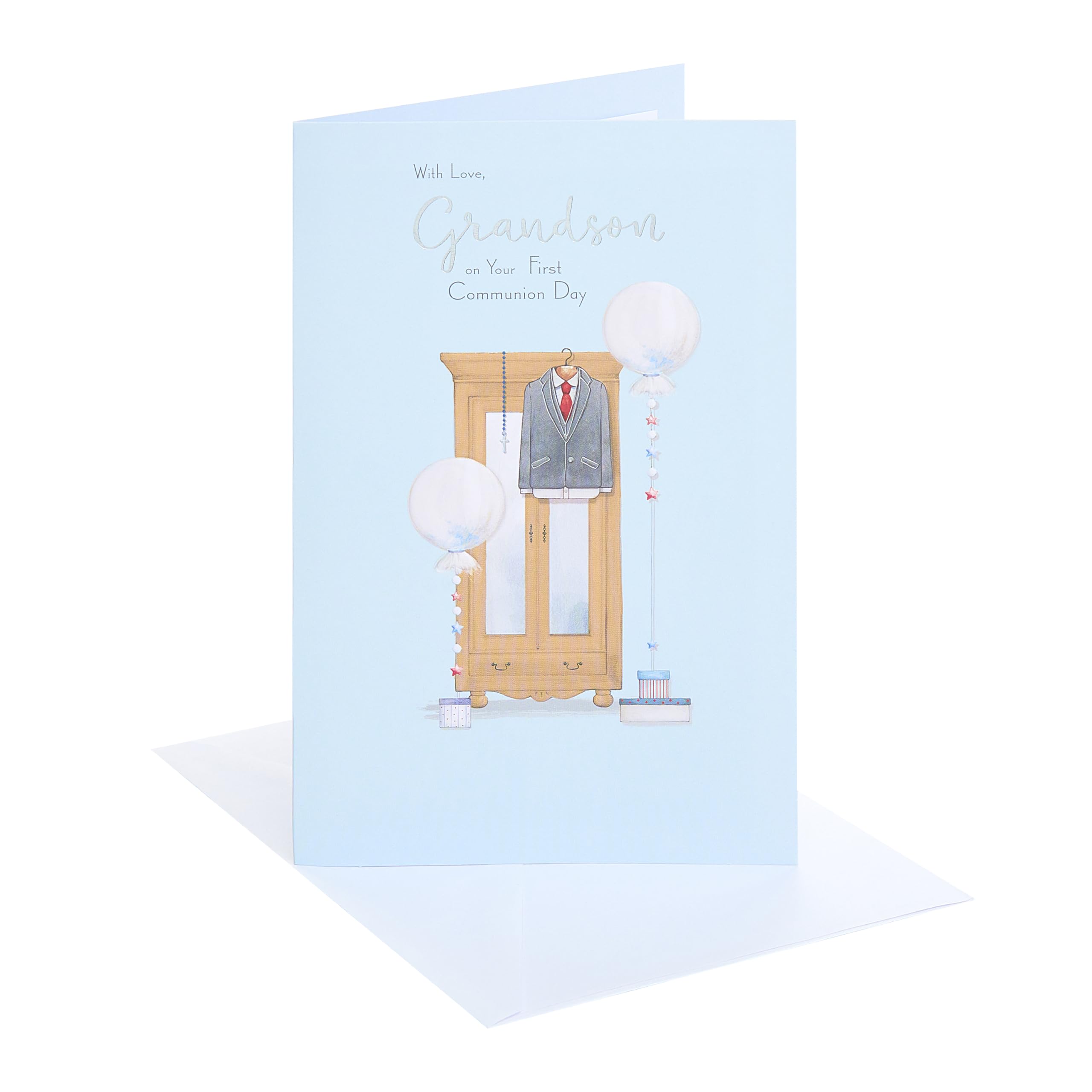 UK Greetings Communion Card for Grandson, Communion Suit Design