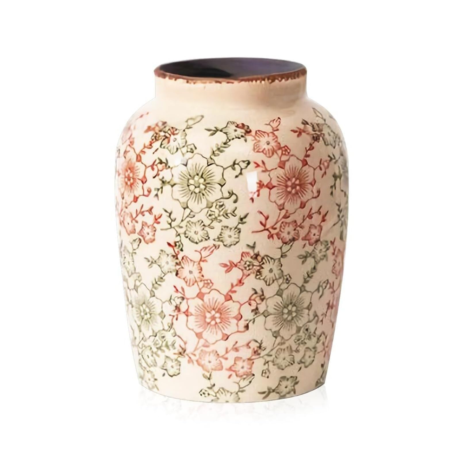 Vase à fleurs en céramique vintage rétro glaçure craquelée