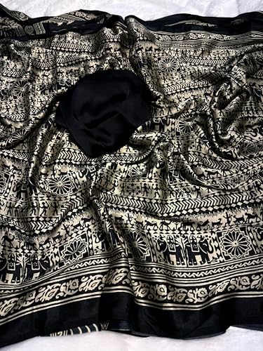Image of SATIKA VASTRAM Modal Silk Ajrakh Saree Bandhani Design Crepe Printed Designer Pallu Attach Blouse Piece