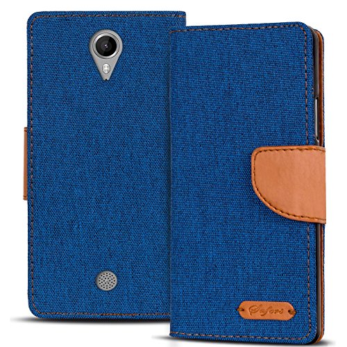 Verco Tommy Hülle, Schutzhülle für Wiko Tommy Tasche Denim Textil Book Hülle Flip Hülle - Klapphülle Blau