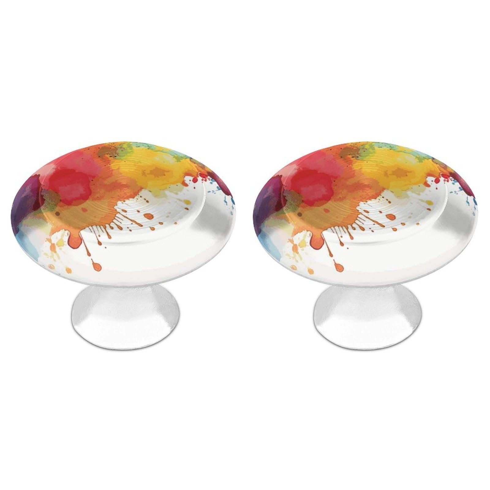 Btcowzrv Style Rainbow Watercolor Splatter 2 Pack Cabinet Knobs Drawer Pulls