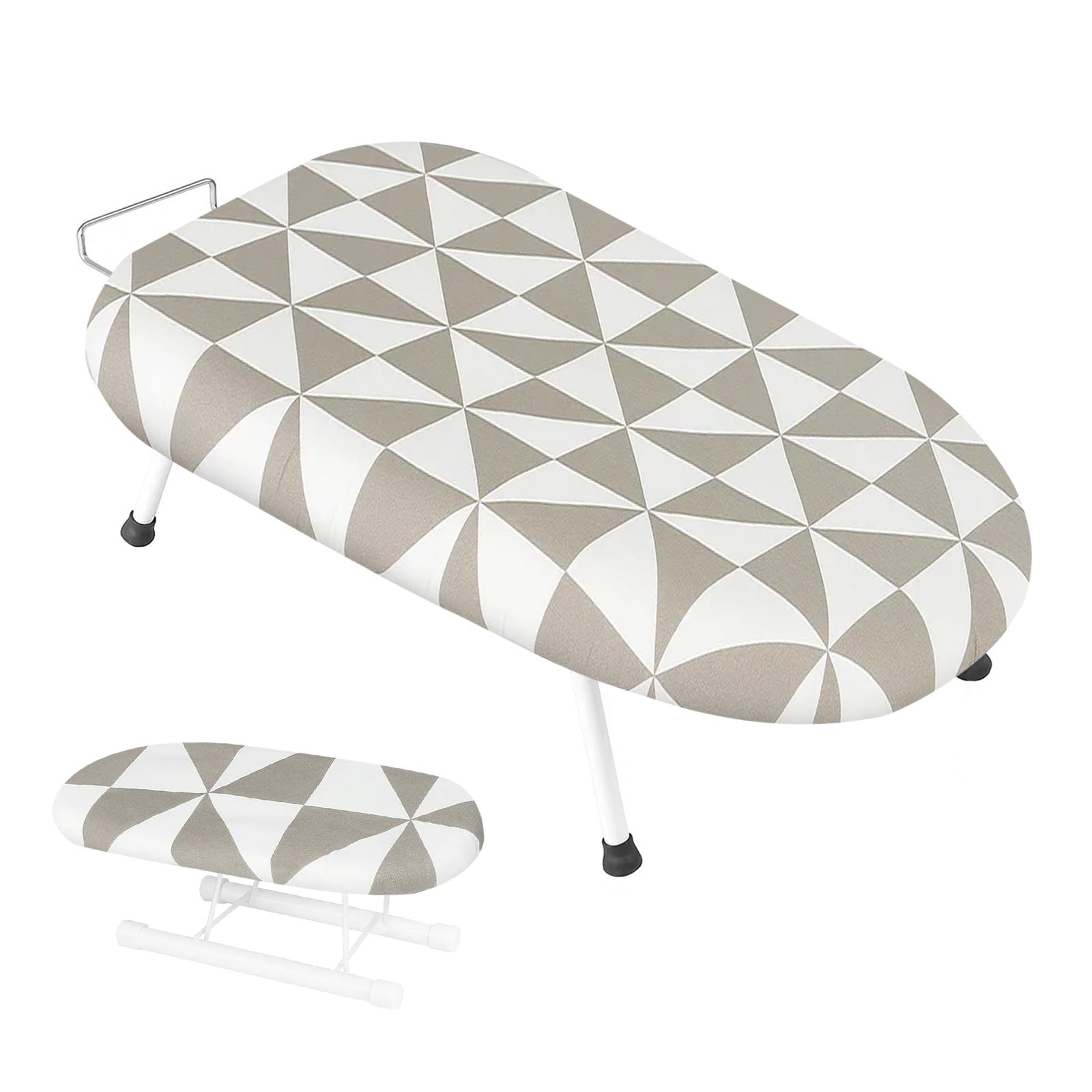 Sunnynest Triangular Grid Small Tabletop Ironing Board 61 X36cm, Foldable Ironing Board With Sleeve Rack Non-Slip Folding Legs Sewing Accessory Print, For Smooth Pressing, Lightweight For Travel (Triangular Grid)