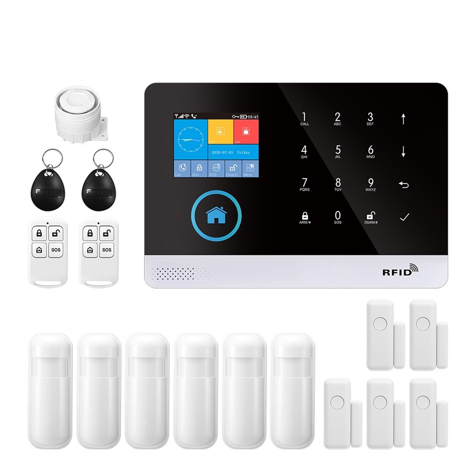 Sistema de Alarma de Seguridad para el hogar, Kit DIY De Alarma Seguridad Antirrobo Inteligente Inalámbrico gsm con Sensor Puerta Y Movimiento(Set 9)