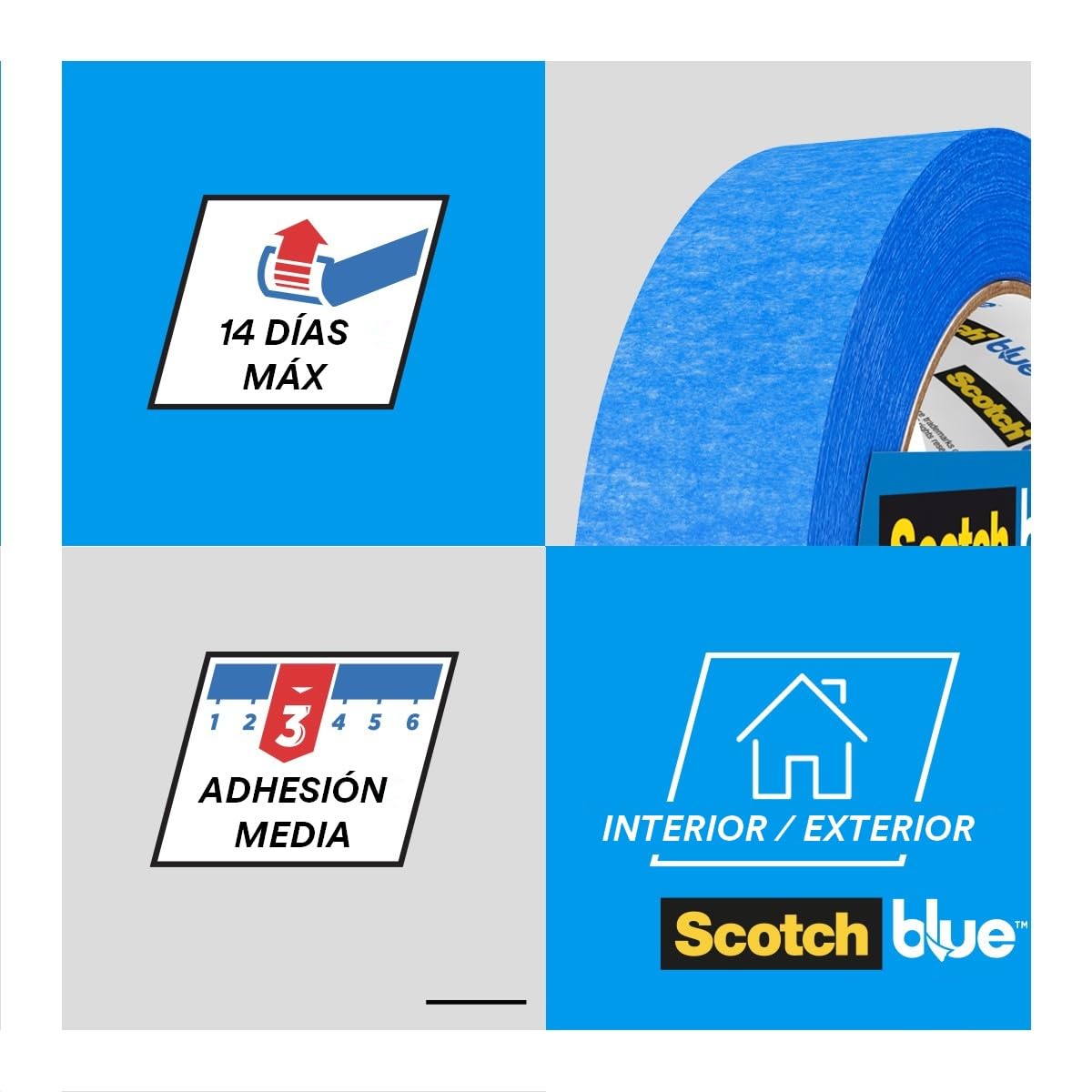 ScotchBlue Cinta de Enmascarar Multisuperficie, 3 Rollos (48 mm x 41 m) Cinta de Pintor Azul Scotch para Pintar y Decorar, Interior y Exterior, 100% PEFC