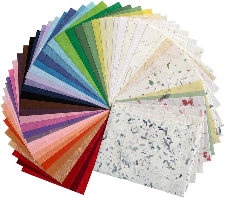 50 Sheets A4 Mulberry Paper for Origami and Washi Card Making, Mixed Color