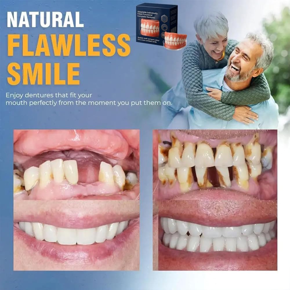Dentaduras Funcionales, Dentadura Completa Funcional Adaptable, Juego Avanzado De Dentadura Completa De Silicona Personalizada, Para Hombres Y Mujeres (3pcs)