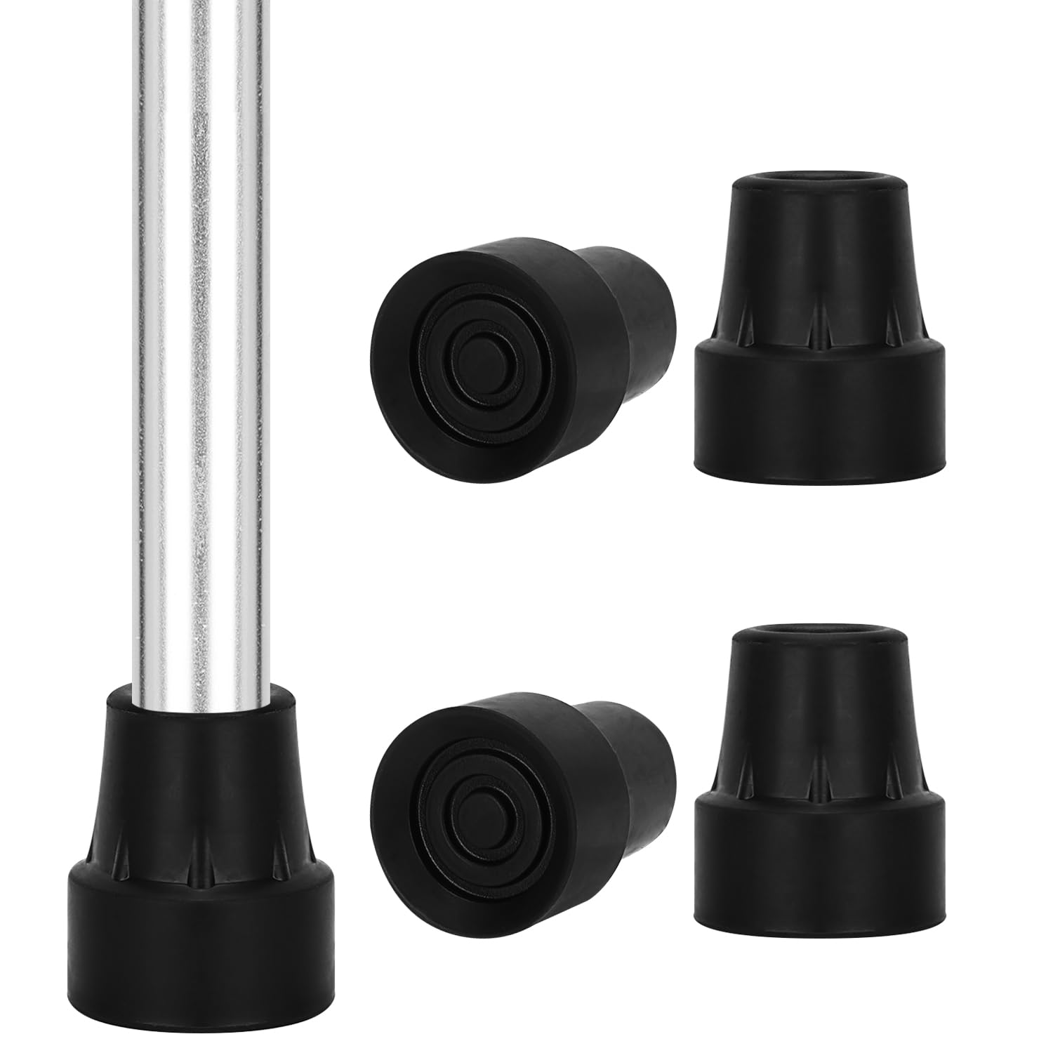 supregear Rubber Walking Stick Ferrules (4-Pack), Non-Slip 19 mm Protectors Cane Caps with Metal Inserts, Crutch Tips, Walking Stick Feet, Walking Cane Accessories