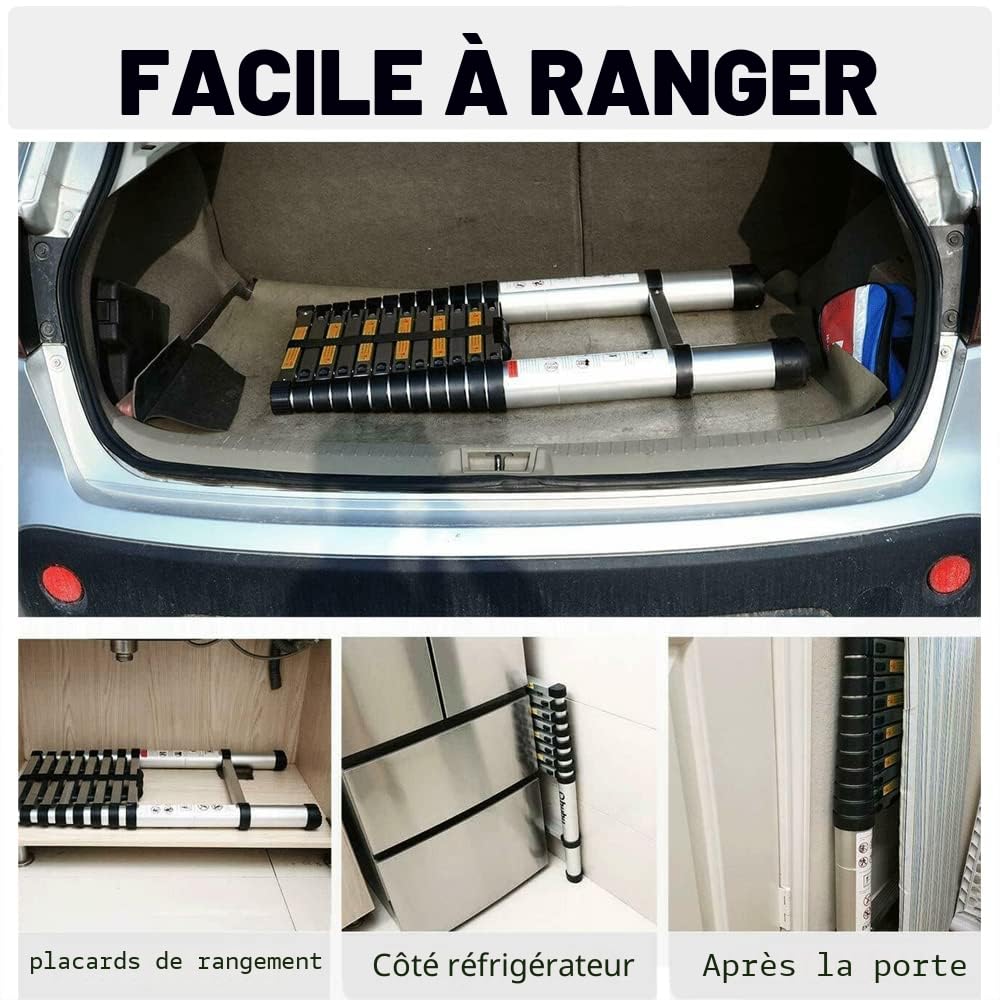 Échelle télescopique antidérapante en acier inoxydable de 3,2 m avec 11 échelons, capacité de charge de 150 kg