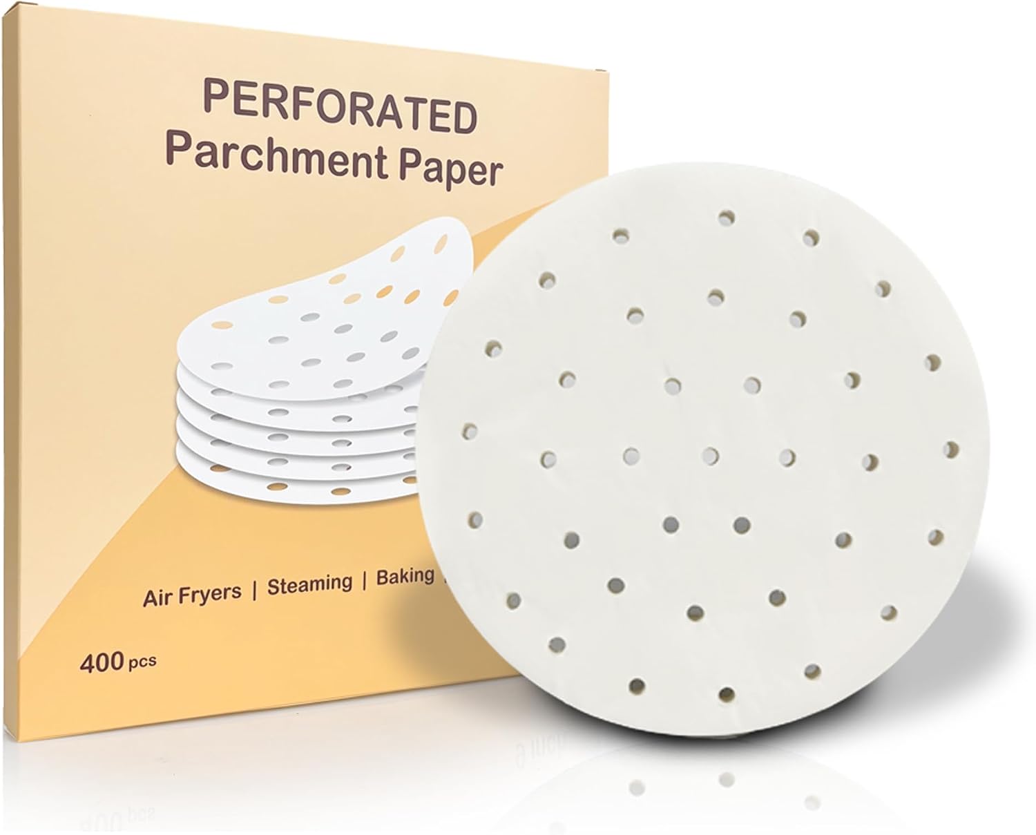 Premium Perforated Parchment Paper Air Fryer Liners 400pcs 9 inch Bamboo Steamer Liners Dumpling Sheets Non-stick Basket Mat Perfect for Air Fryers/Steaming/Baking (9 inch 400 pcs)