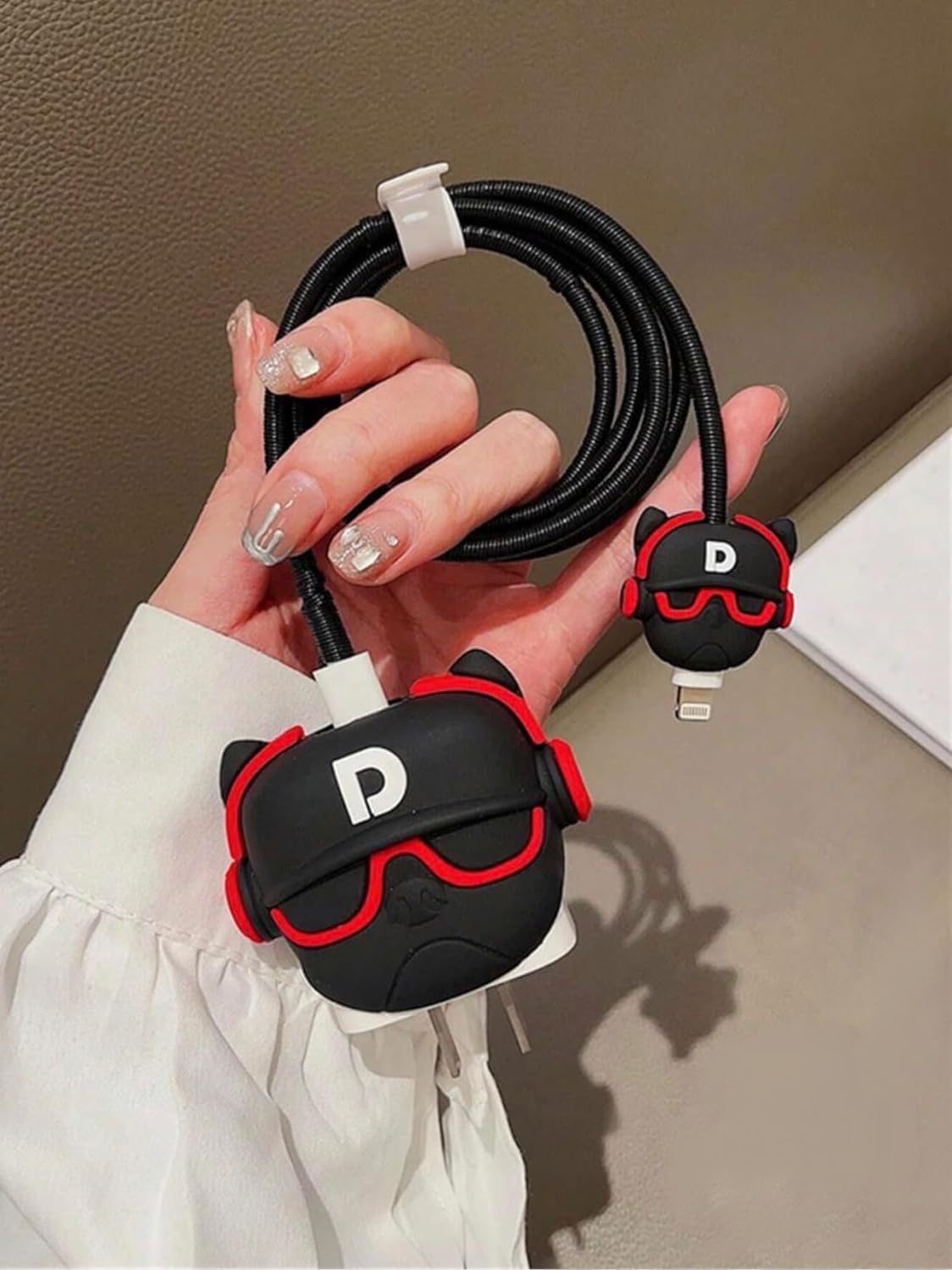 PunnkFunnk Cute Cartoon Protective Case for iPhone 18W & 20W USB-C Adapter Charger Cable, Unique Design Funny 3D Cartoon Charger Cover Cable Protector for iPhone Fast Charger(D Dog) Black