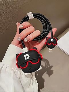 محول USB-C بقدرة 20 وات بجراب حماية بمنفذ USB بتصميم كرتوني لطيف لموبايل آيفون من بانك فانك، أسود