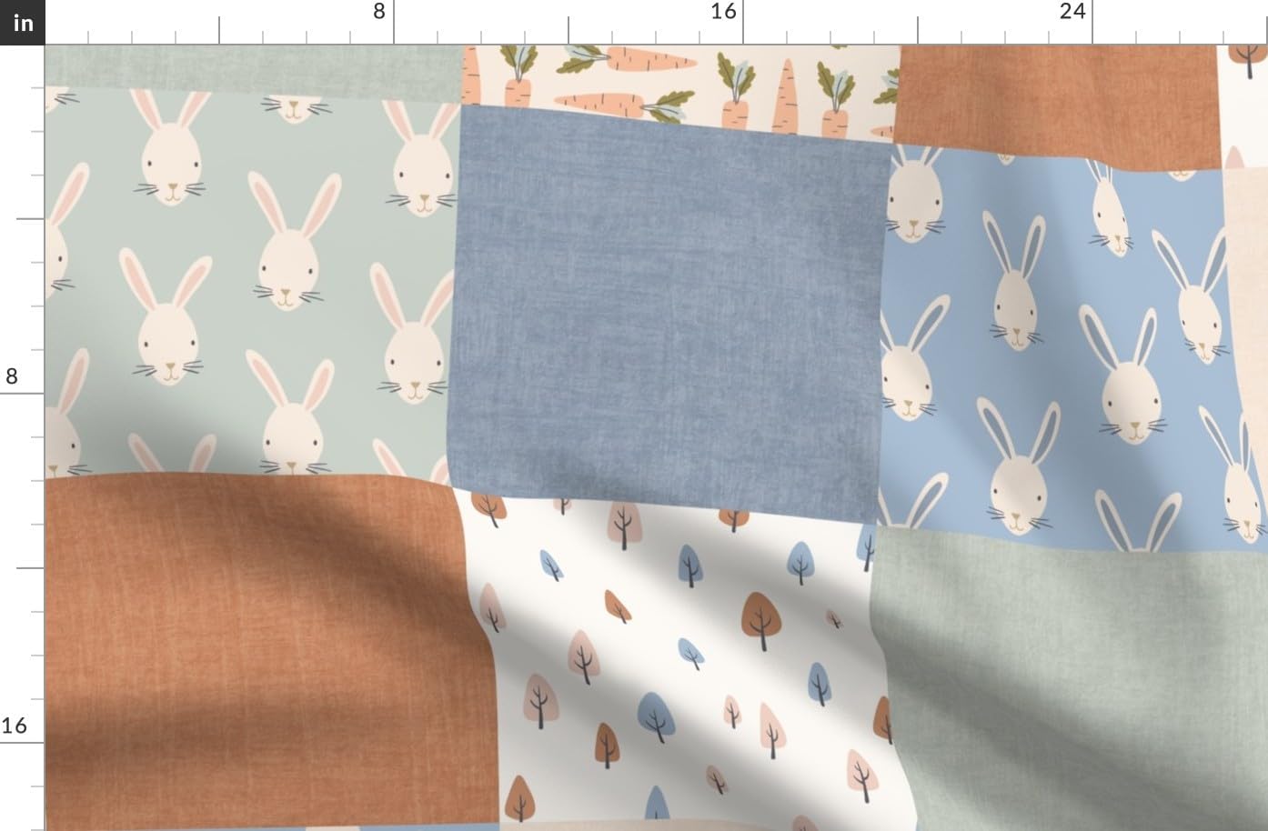 Spoonflower Fabric - Spring Nursery Bunny Carrot Trees Easter Cheater Quilt Whole Cloth Printed on Organic Cotton Sateen Fabric Fat Quarter - Sewing Quilting Apparel Home Decor