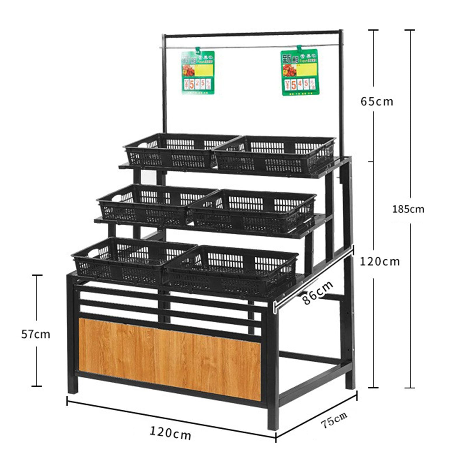 Heavy Duty 5-Tier Display Rack con cesti di plastica - Kitchen Food Organizer per supermercati, Negozi di Alimentari e mercati di Agricoltori