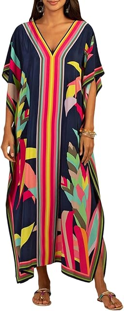 Bsubseach V Neck Plus Size Kaftan Dress Short Sleeve Swimsuit Cover Up Loungewear Caftan Dresses for Women