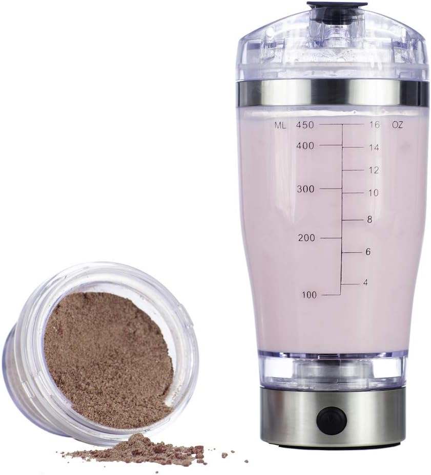 Vortex Select Portable Electric Powder and Liquid Mixer Shaker Bottle for Protein Powders, Shakes, Eggs, Pre-Workout Shakes, Post-Workout Shakes, and More with Ingredients Cup and USB (16 oz.)