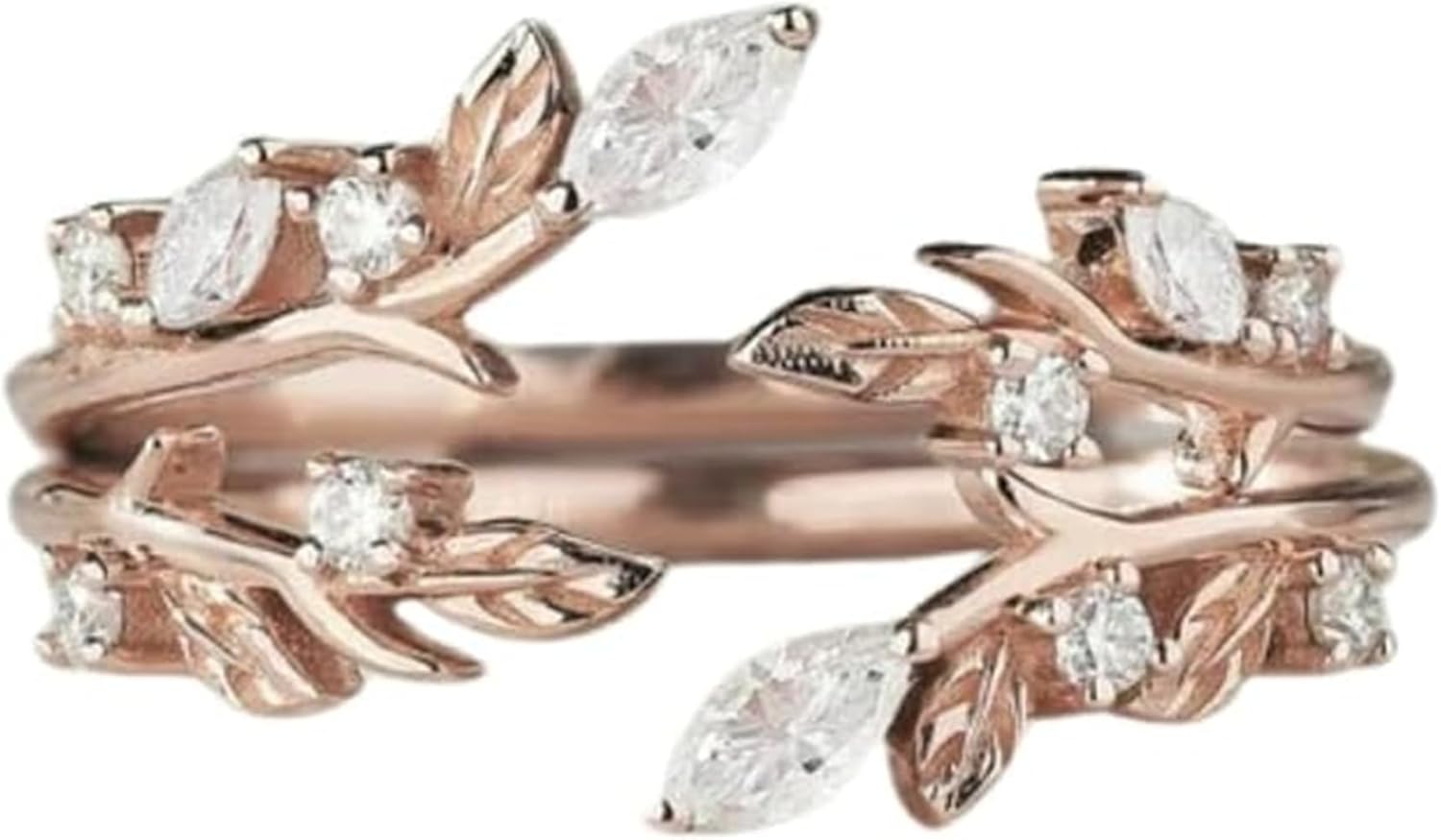 Marquise & Round Cut Simulated White Diamond Leaf Style Curved Wedding Band Enhancer Wrap Ring Gaurd In 925 Sterling Silver 14K Rose Gold Finish for Women's