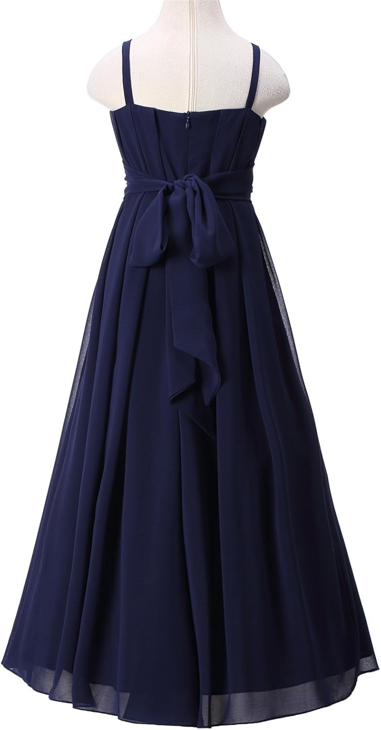 Flower Girls Dresses Junior Bridesmaids Camisole Girls Elegant Ruffle Chiffon Ankle Length