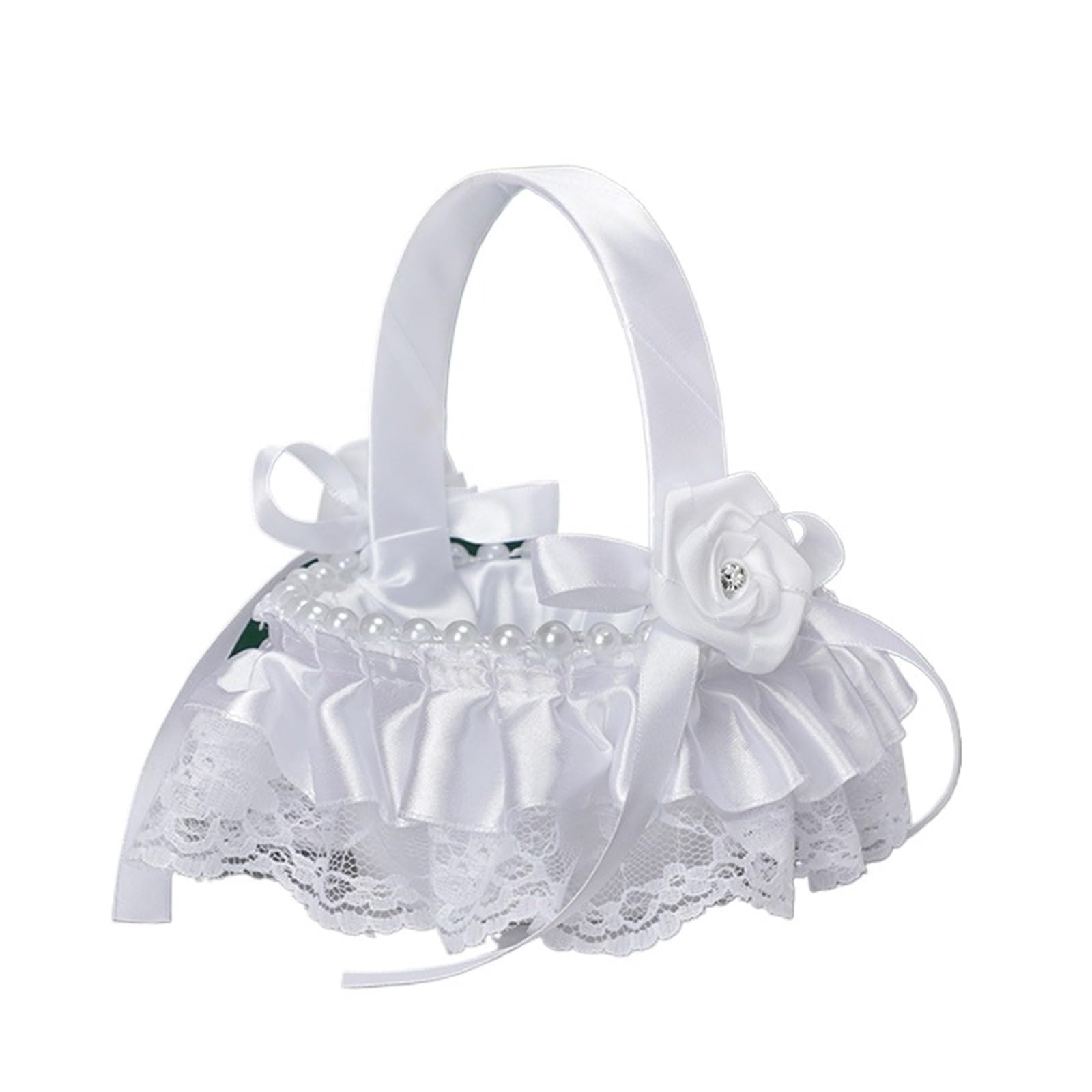 Wedding Petal Confetti Basket, Flower Basket Lace White Wedding Ceremony Decoration(White5)