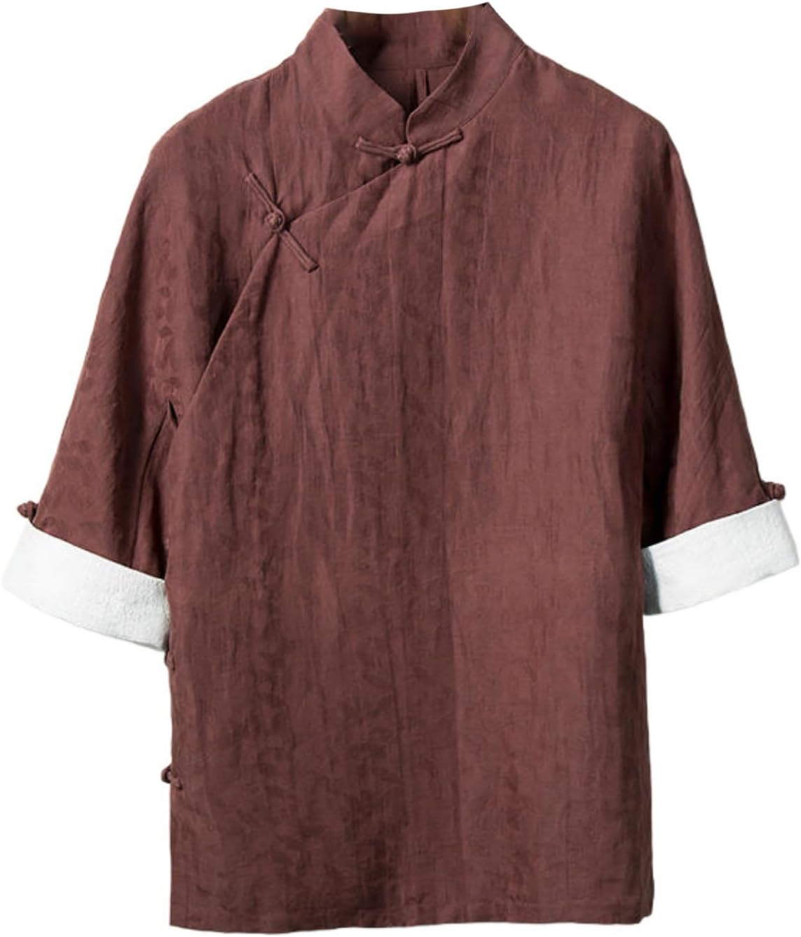 Men's Spring Summer Ethnic Chinese Style Linen Slanted Placket Button Seven-Sleeve Shirt