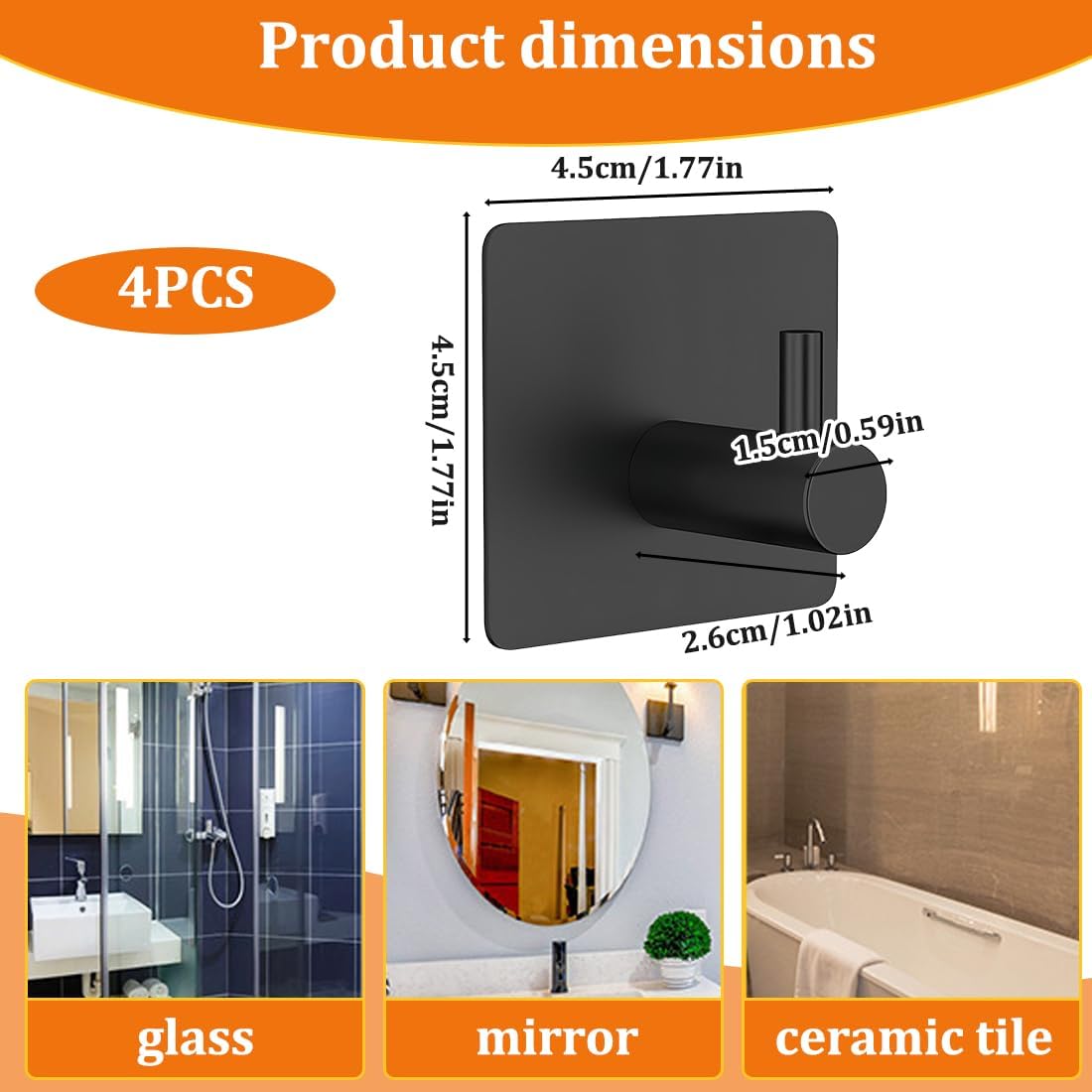 4 Waterproof Adhesive Towel Hooks for Cleaning Smooth Surfaces Such as bathrooms, Kitchens, entryways, Doors, and cabinets.
