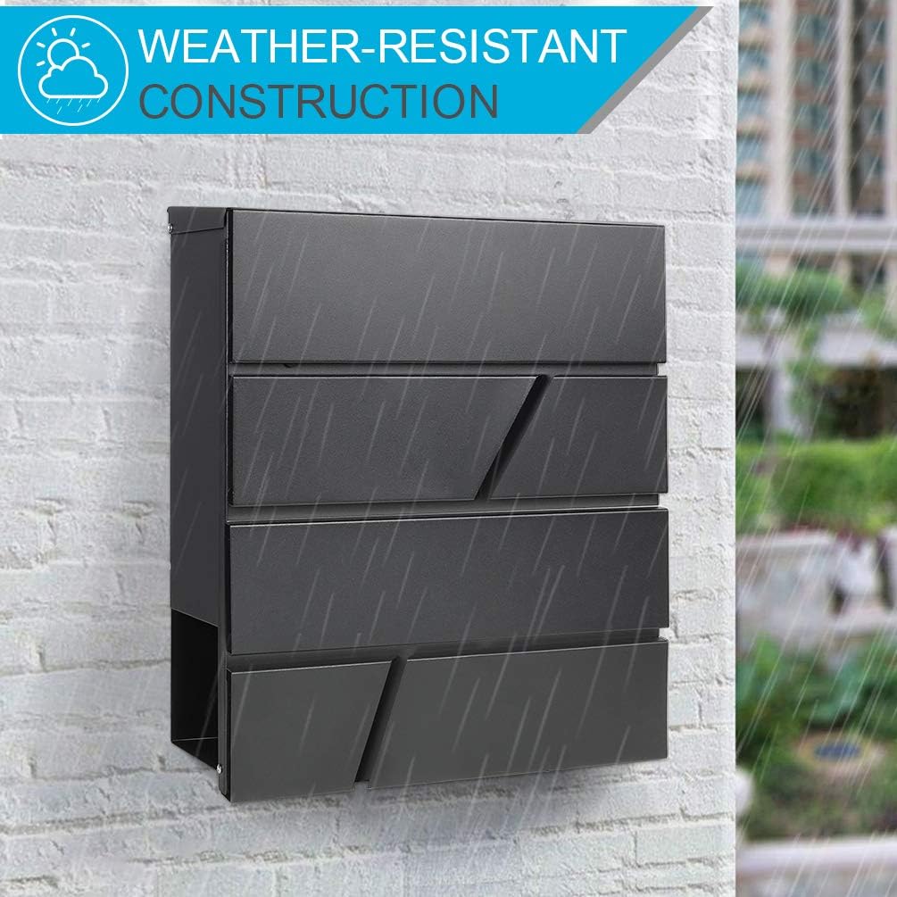 Lockable Mailboxes with Keys,Outdoor Wall Mounted Mail Box with Large Capacity,14 3/10" x 4 1/10" x 13", Black