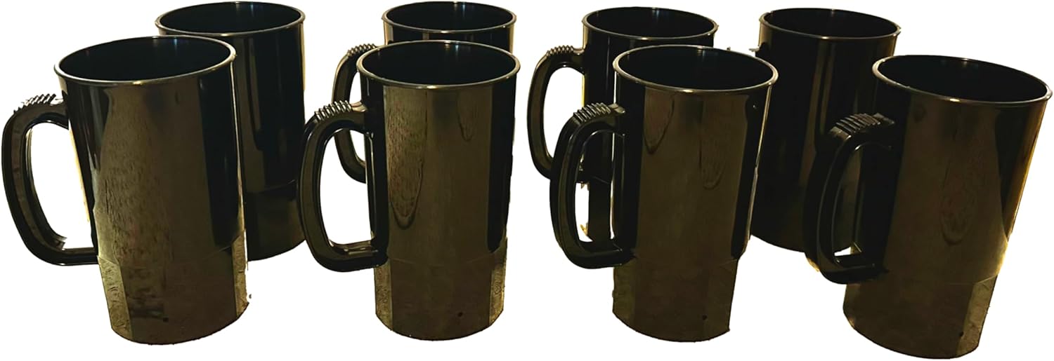 Talisman Pack 8, Xtra Large 32 Ounce, Plastic Beer/Stein Mugs, Color Black, Large handle,BPA-Free,Dishwasher Safe Top Shelf. Xtra large drinking glass.