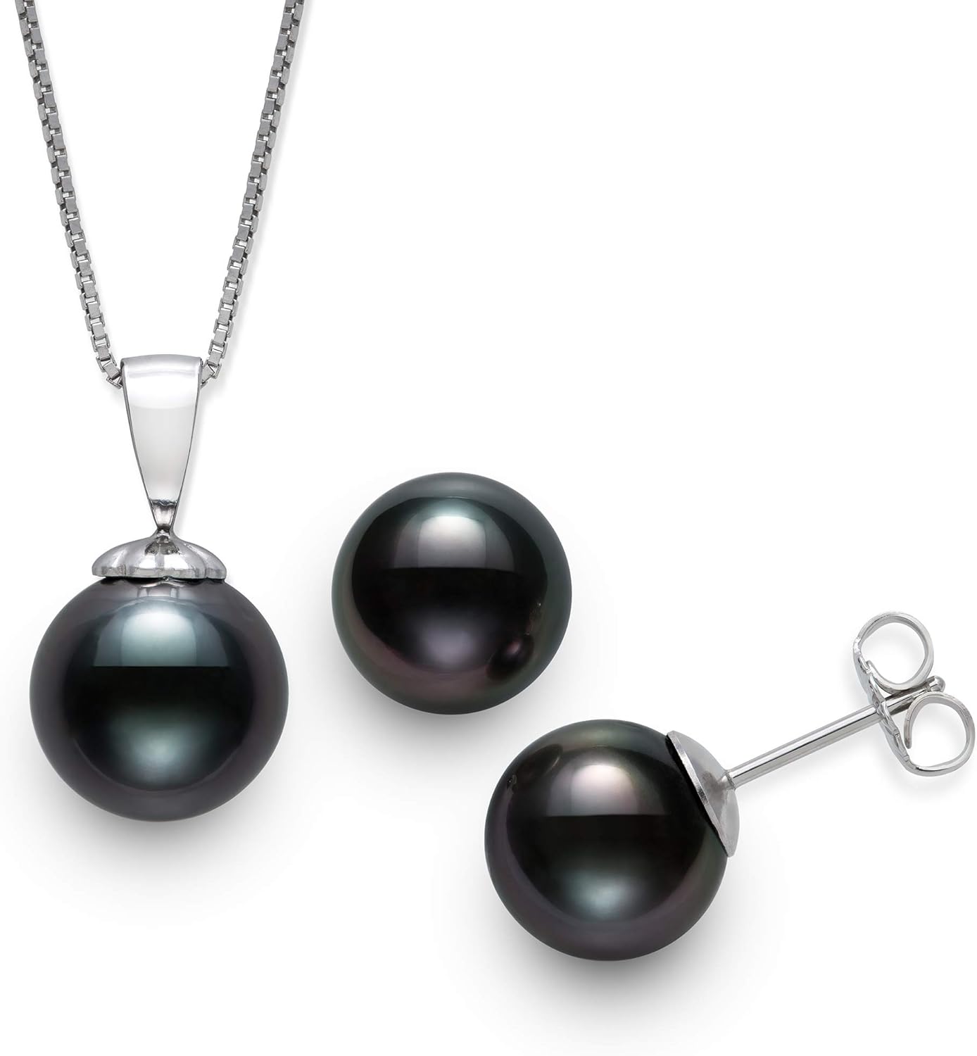Belacqua Tahitian Black Pearl Necklace Pendant Stud Earring Set for Women