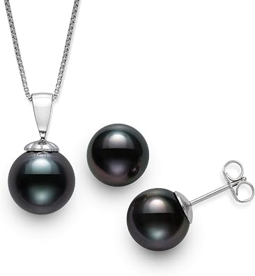 Belacqua Tahitian Black Pearl Necklace Pendant Stud Earring Set for Women