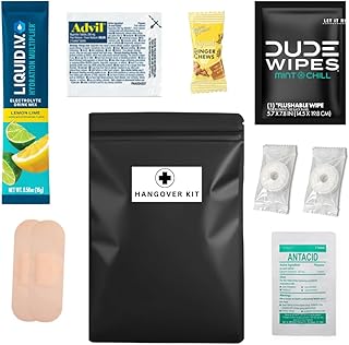 Real Vitamins 1 Pre-Filled Hangover Kit for Bachelor Party Favors, 21st Birthday Gift, Wedding Favors, Guys Trips, Cruises & Celebrations | 9 Piece Hangover Supplies & Bag (1 Kit)