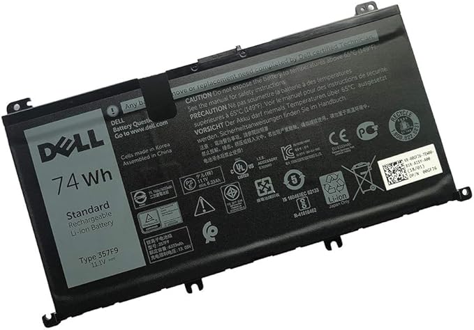 DELL 357F9 74Wh - Batería recargable de 6 celdas para portátiles DELL Inspiron 15 5000 Gaming 5576,5577, Inspiron 15 7000 Gaming 7557,7559,7566,7567, número de pieza alternativa: 357F9 71JF4 0GG FJ6 0