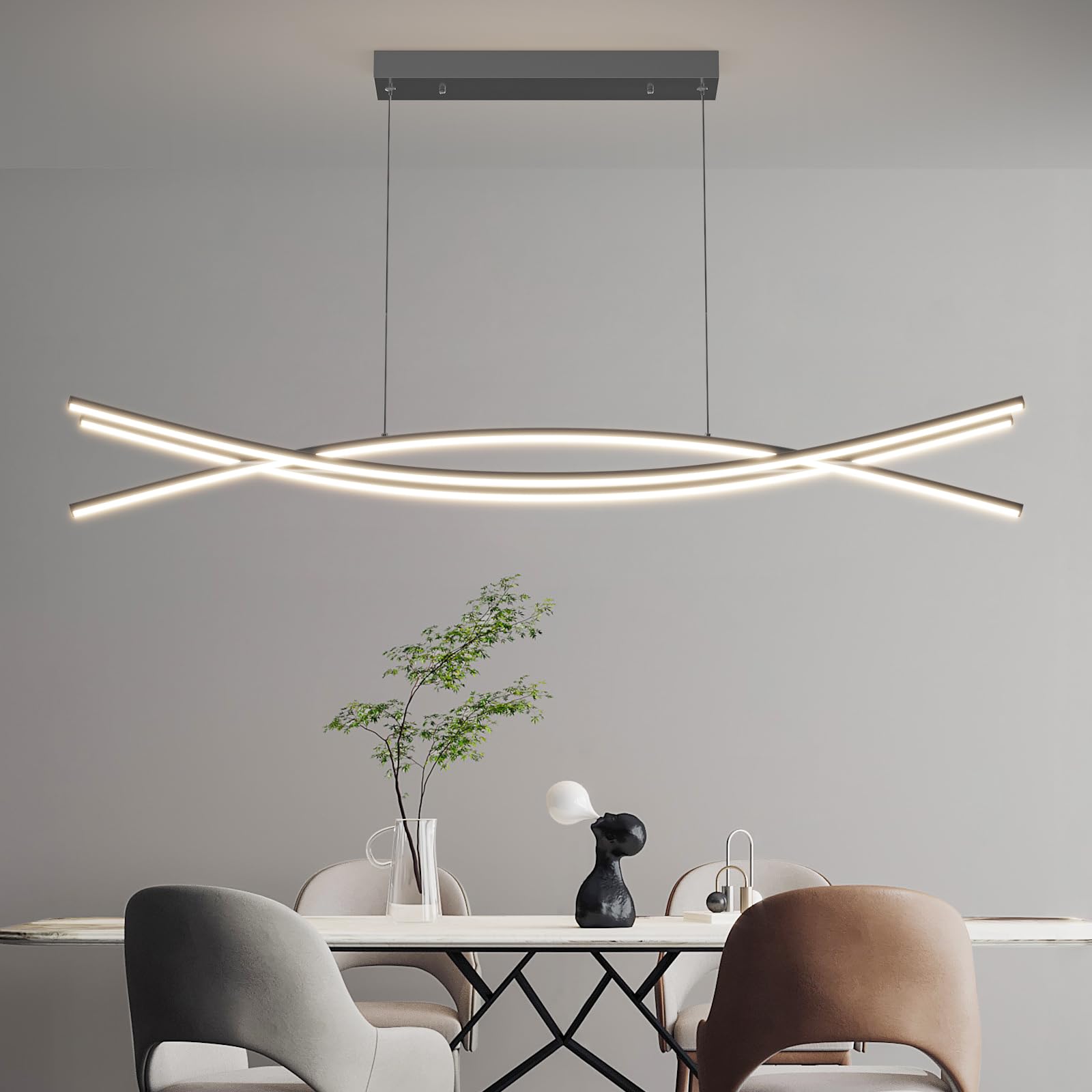 Modern Ceiling Chandelier Light, 39IN Pendant Light Fixtures with Remote Control 3000k-6500K Adjustable Color Temperature? Aluminum Island Lighting Lamp for Dining Room, Living Room, Island