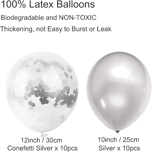 Miniatura 5 de ZERODECO Decoraciones de fiesta de cumpleaños plateadas globos de aluminio de feliz cumpleaños, mantel, cortinas, bandera de pastel, formas de