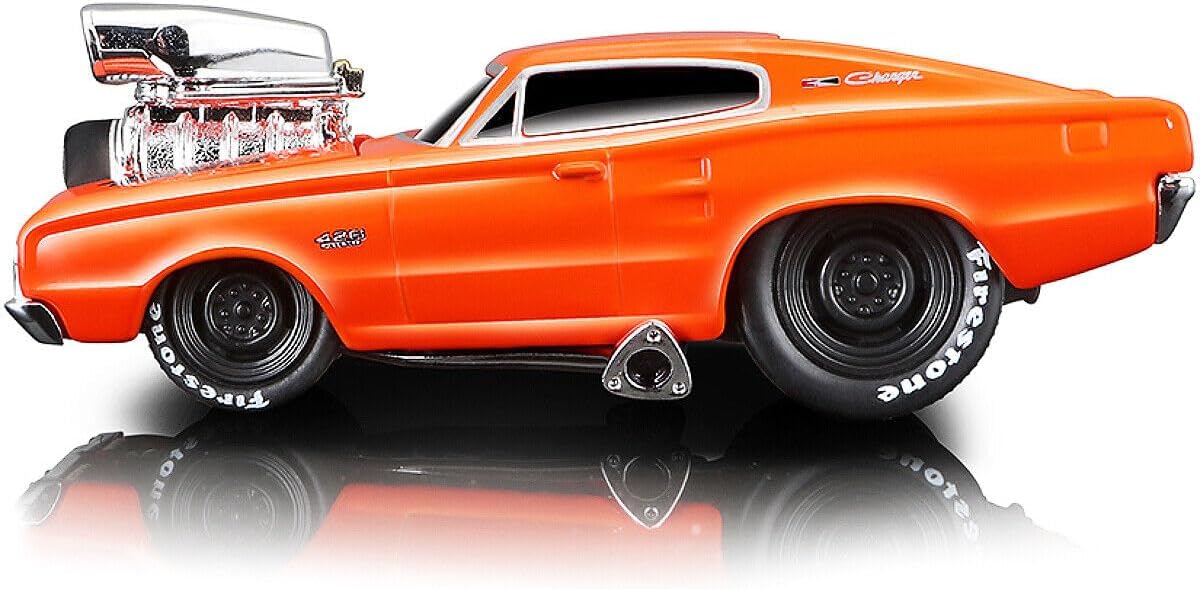 1966 Charger 426 C.I. Orange with Blue Stripe 1/64 Diecast Model Car by Muscle Machines 15542or
