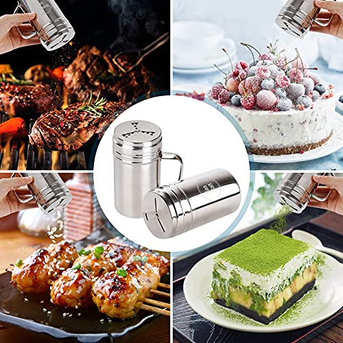 Seasoning Shaker 14 Oz With Handle And Lid, Outgeek 2Pcs Flour Spice Shaker & 144Label, Metal Salt And Pepper Shakers Dredge Shaker, Cinnamon Powder Sugar Shaker Popcorn Salt Shaker For Kitchen #TOP5