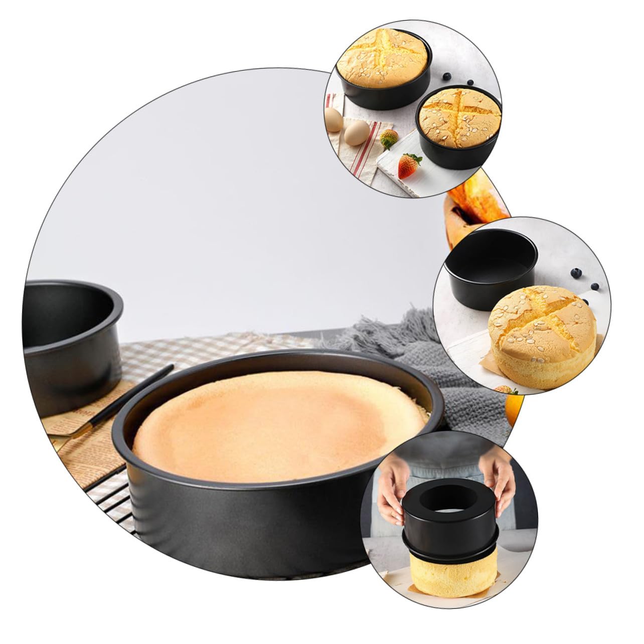 3 Stück Teiliges Springform Kohlenstoffstahl mit Abnehmbarem Boden Antihaftbeschichtete Backform für Gesunde Kalorienarme Kuchen Leicht zu Reinigen und Einfach zu Lösen
