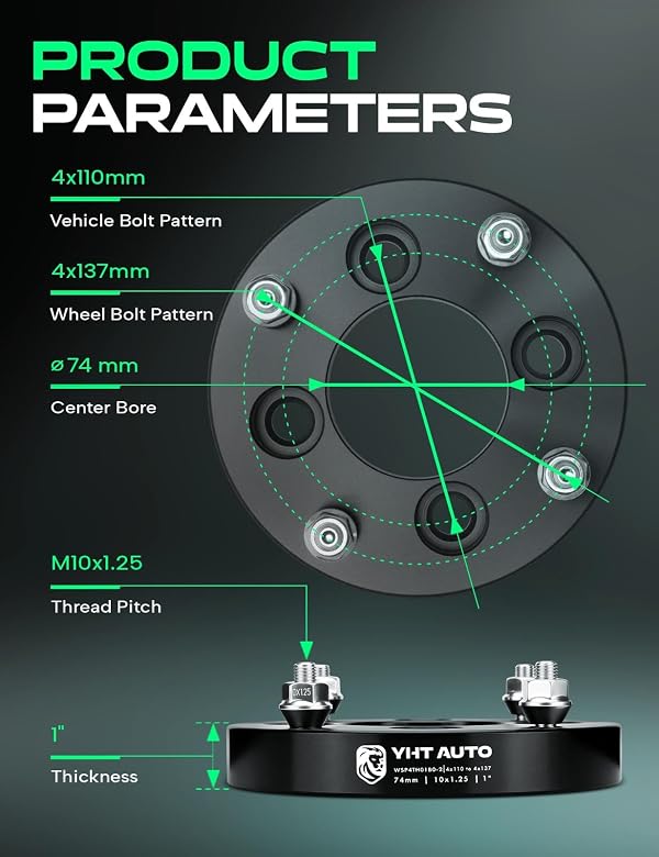YHTAUTO 4x110 to 4x137 mm Wheel Adapters 1 inch Fits Bombardier, Can-Am, Arctic Cat, Honda, Suzuki, ATV Models, Tire Spacers w/ M10x1.25 & 12.9 Grade Studs, 74 mm Center Bore 4 Lug 2PCS by YHTAUTO - Image 4
