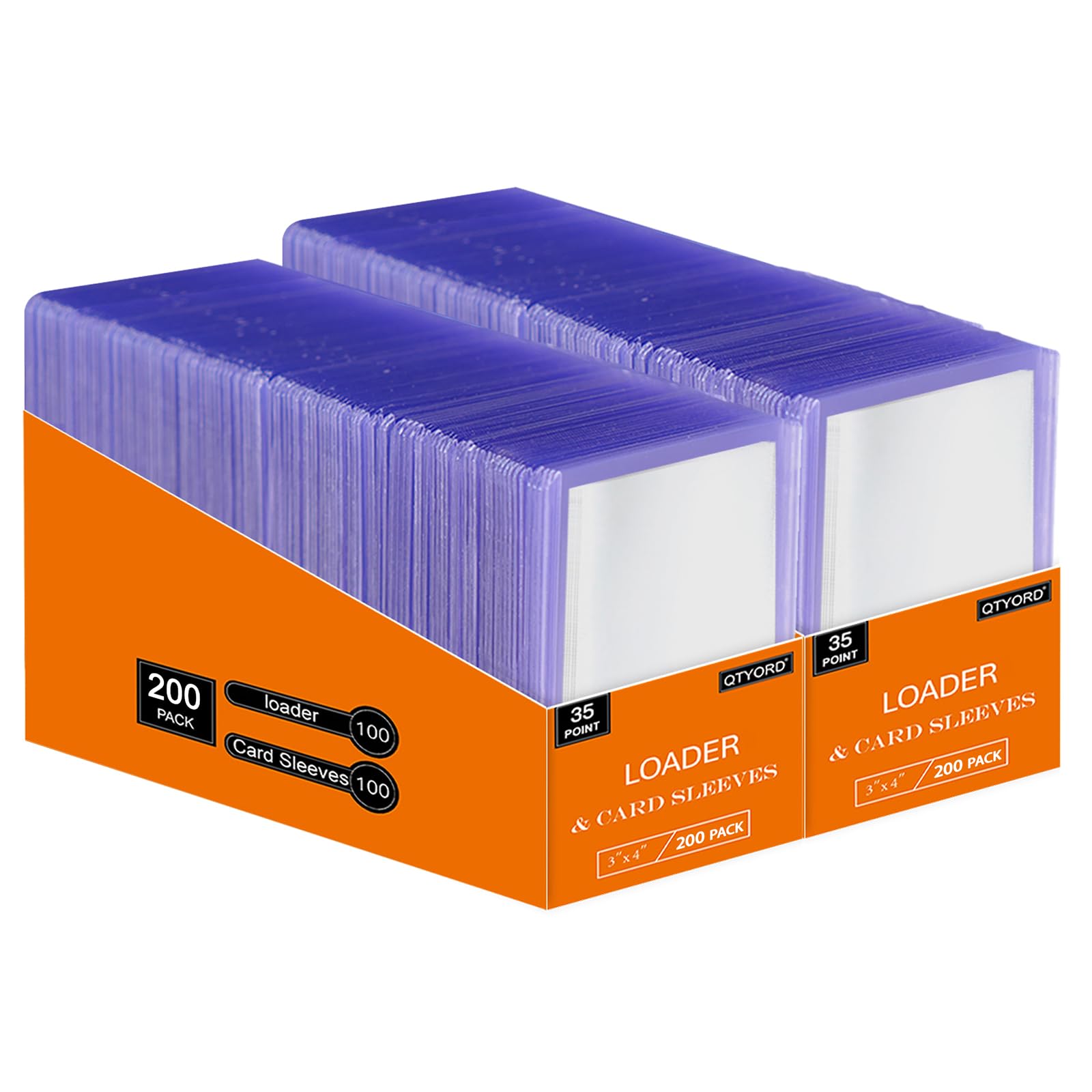 QTYORD 400Pcs Loaders for Cards (200Pcs Hard Plastic Card Holders & 200Pcs Penny Card Sleeves) 3" x 4" loaders, Card Protector Sleeves for Baseball Football Sports Cards, Standard Trading Cards